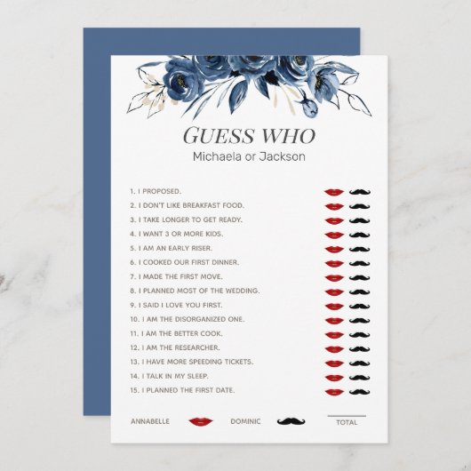 ダスティブルーサント誰がフローラブライダルシャワーゲーム 招待状 (正面/裏面)