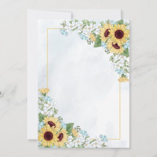 ダスティブルーサンフラワーヴェラムオーバーレイ結婚写真 招待状 (裏面)