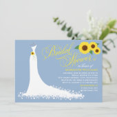 ダスティブルーサンフラワー結婚ズガウンブライダルシャワー 招待状 (スタンド正面)