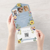 ダスティブルーサンフラワー結婚フローラ オールインワン招待状 (貼ってはがせる)