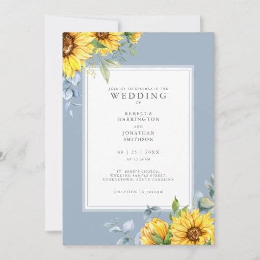 ダスティブルーサンフラワー結婚式招待状 (正面)