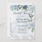 ダスティブルーシックウォーターカラーフローラブライダルシャワー 招待状 (正面)