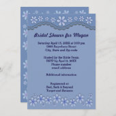 ダスティブルーシックスペタルフラワーブライダルシャワー招待状 招待状 (正面/裏面)