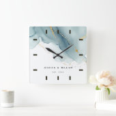 ダスティブルーシックビーチ結婚式アニバーサリーキープサケ スクエア壁時計 (ホーム)