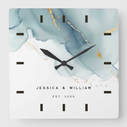 ダスティブルーシックビーチ結婚式アニバーサリーキープサケ スクエア壁時計 (正面)