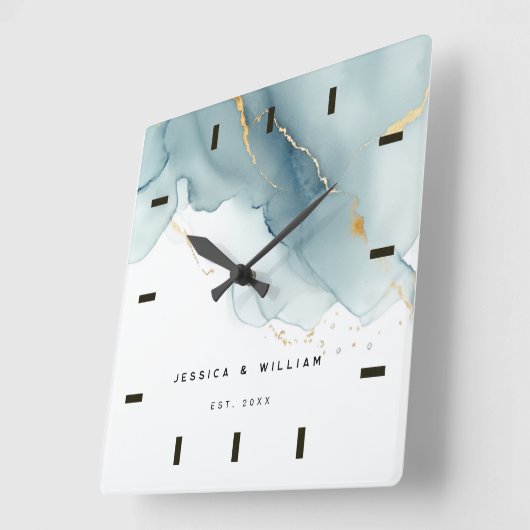 ダスティブルーシックビーチ結婚式アニバーサリーキープサケ スクエア壁時計 (傾斜)