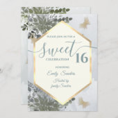 ダスティブルーシック水の色の緑のユーカリ 招待状 (正面/裏面)