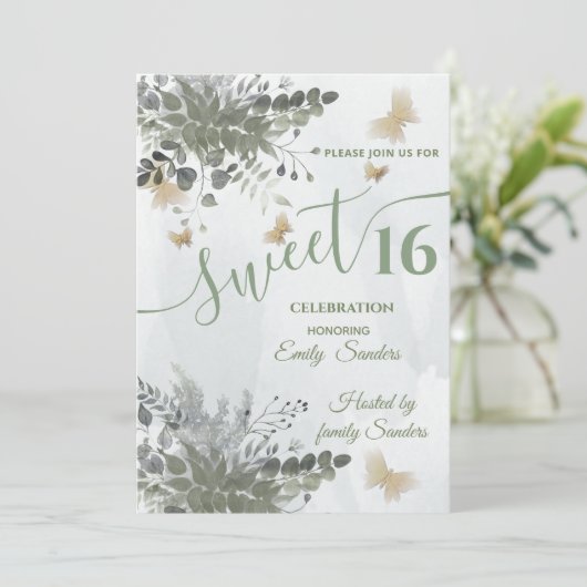 ダスティブルーシック水の色の緑のユーカリ 招待状 (スタンド正面)