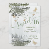 ダスティブルーシック水の色の緑のユーカリ 招待状 (正面/裏面)