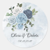 ダスティブルーシック水カラー素朴花模様結婚ズ ラウンドシール (正面)