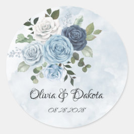 ダスティブルーシック水カラー素朴花模様結婚ズ ラウンドシール