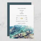 ダスティブルーシッ航海のクラックコーラルビーチ結婚式 招待状 (正面/裏面)