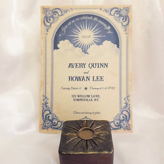 ダスティブルーシナ結婚式招待状熟成紙 招待状