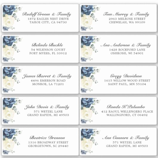 ダスティブルーシャンパンアイボリー結婚ズゲストアドレス シール (正面)