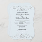 ダスティブルーシルバーエレガントウェディング招待状 招待状 (正面/裏面)