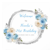 ダスティブルーシルバーエレガントフラワーズ誕生日パーティー