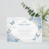 ダスティブルーシルバーキンセアニェラ15誕生日RSVP エンクロージャーカード (スタンド正面)