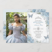 ダスティブルーシルバーキンセアニラ蝶の写真 招待状 (正面/裏面)