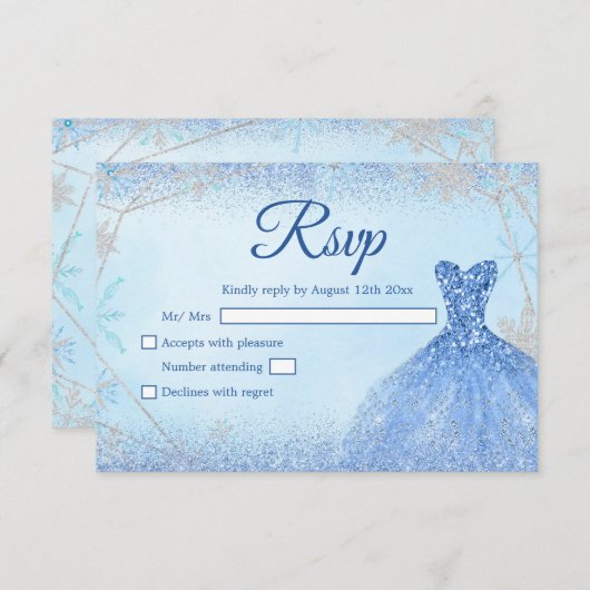 ダスティブルーシルバークリスマススノーフレークキンセアニラ 出欠カード (正面/裏面)