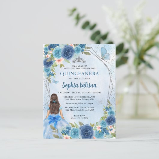 ダスティブルーシルバーグラムフローラプリンセスキンセアニラ インビテーションポストカード (スタンド正面)