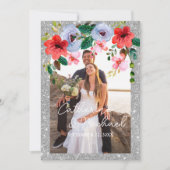 ダスティブルーシルバーグリッター水カラーフローラアーチ サンキューカード (正面)