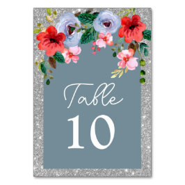 ダスティブルーシルバーグリッター水カラーフローラアーチ テーブルナンバー