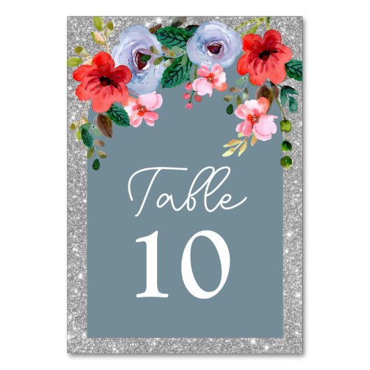 ダスティブルーシルバーグリッター水カラーフローラアーチ テーブルナンバー (正面)
