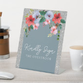 ダスティブルーシルバーグリッター水カラーフローラアーチ 台座サイン (インサイチュ)