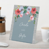 ダスティブルーシルバーグリッター水カラーフローラアーチ 台座サイン (インサイチュ)