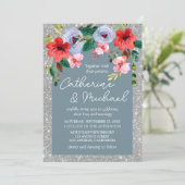 ダスティブルーシルバーグリッター水カラーフローラアーチ 招待状 (スタンド正面)