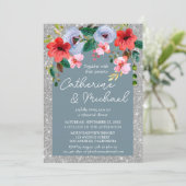 ダスティブルーシルバーグリッター水カラーフローラアーチ 招待状 (スタンド正面)