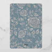 ダスティブルーシルバーグリッター水カラーフローラアーチ 箔招待状 (裏面)