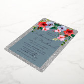 ダスティブルーシルバーグリッター水カラーフローラアーチ 箔招待状 (回転した状態)