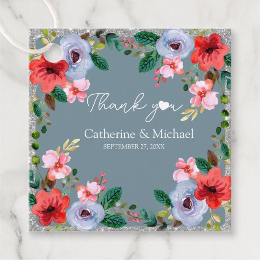 ダスティブルーシルバーグリッター水彩フローラ フェイバータグ (正面)