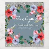 ダスティブルーシルバーグリッター水彩フローラ ワインラベル (シングルラベル)