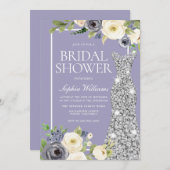 ダスティブルーシルバーダイヤモンドドレスブライダルシャワー 招待状 (正面/裏面)