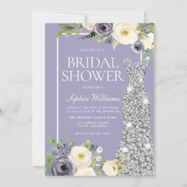 ダスティブルーシルバーダイヤモンドドレスブライダルシャワー 招待状