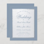 ダスティブルーシルバーフェイクバジェット結婚式招待状 (正面/裏面)