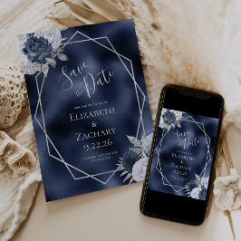 ダスティブルーシルバーフローラネイビーフォイル日付を保存 セーブザデート