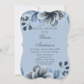 ダスティブルーシルバーフローラブライダルシャワー招待 招待状 (正面)