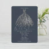 ダスティブルーシルバーボタニカルドレスブライダルシャワー 招待状 (スタンド正面)