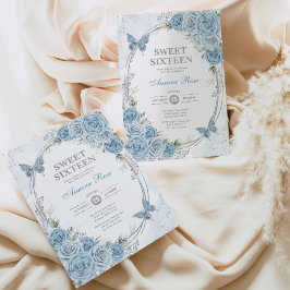ダスティブルーシルバーSweet sixteen16誕生日 招待状