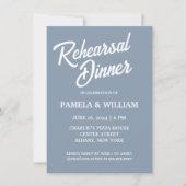 ダスティブルーシンプルスタイル結婚ズリハーサルディナー 招待状 (正面)