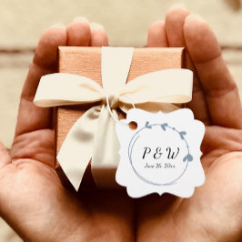 ダスティブルーシンプルハートリースモノグラム結婚ズ フェイバータグ