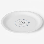 ダスティブルーシンプルハートリースモノグラム結婚ズ ペーパープレート (アングル)