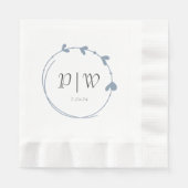 ダスティブルーシンプルハートリースモノグラム結婚ズ 縁ありランチョンナプキン (正面)