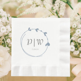 ダスティブルーシンプルハートリースモノグラム結婚ズ 縁ありランチョンナプキン