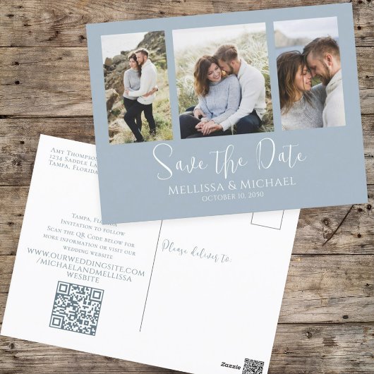 ダスティブルーシンプルフォトコラージュQRコード ポストカード