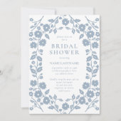 ダスティブルーシンプルフォークホワイトフローラブライダルシャワー 招待状 (正面)