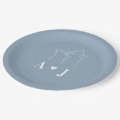 ダスティブルーシンプルミニマリスト猫モノグラム結婚ズ ペーパープレート (アングル)